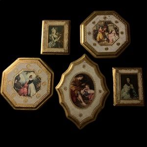 LOT of 5 Vintage Original Art Decor Italian Wood Empire Age Golden Wall Plaques